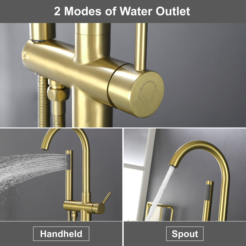 Freestanding Bathtub Faucet with Hand Shower Floor Mount Bath Tub Filler Faucet in Matte Black, Brushed Nickel, Brushed Gold