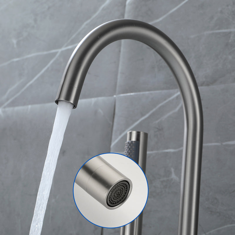 Freestanding Bathtub Faucet with Hand Shower Floor Mount Bath Tub Filler Faucet in Matte Black, Brushed Nickel, Brushed Gold
