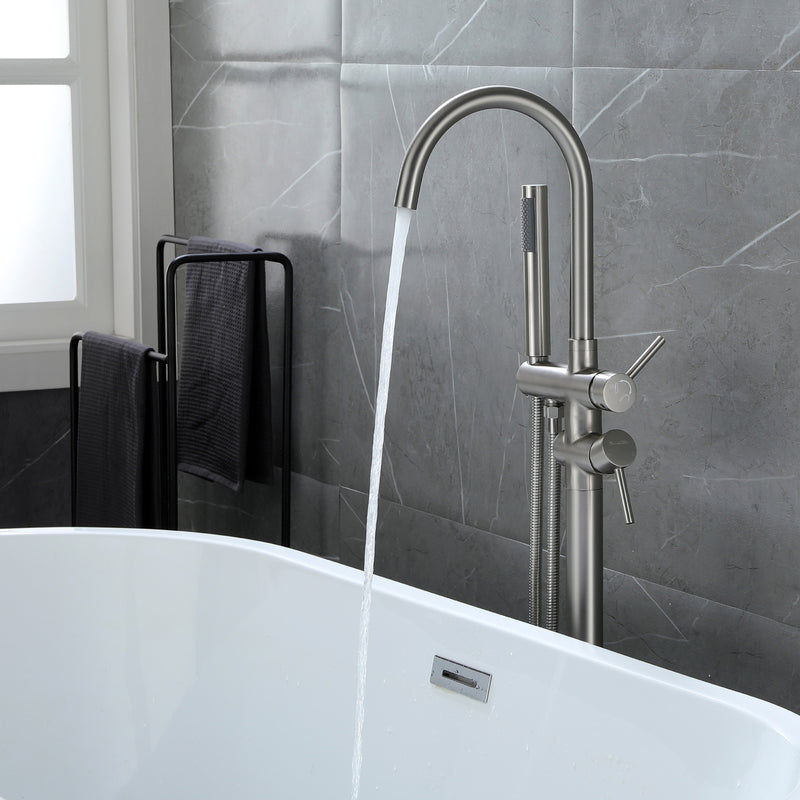 Freestanding Bathtub Faucet with Hand Shower Floor Mount Bath Tub Filler Faucet in Matte Black, Brushed Nickel, Brushed Gold