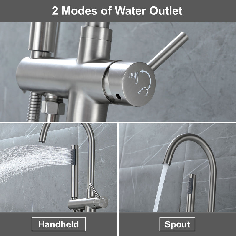Freestanding Bathtub Faucet with Hand Shower Floor Mount Bath Tub Filler Faucet in Matte Black, Brushed Nickel, Brushed Gold