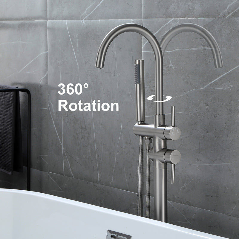 Freestanding Bathtub Faucet with Hand Shower Floor Mount Bath Tub Filler Faucet in Matte Black, Brushed Nickel, Brushed Gold