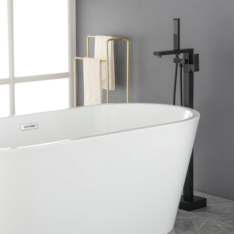 Luxury Freestanding Bathtub Faucet Single Handle Waterfall Tub Filler with Handheld Shower