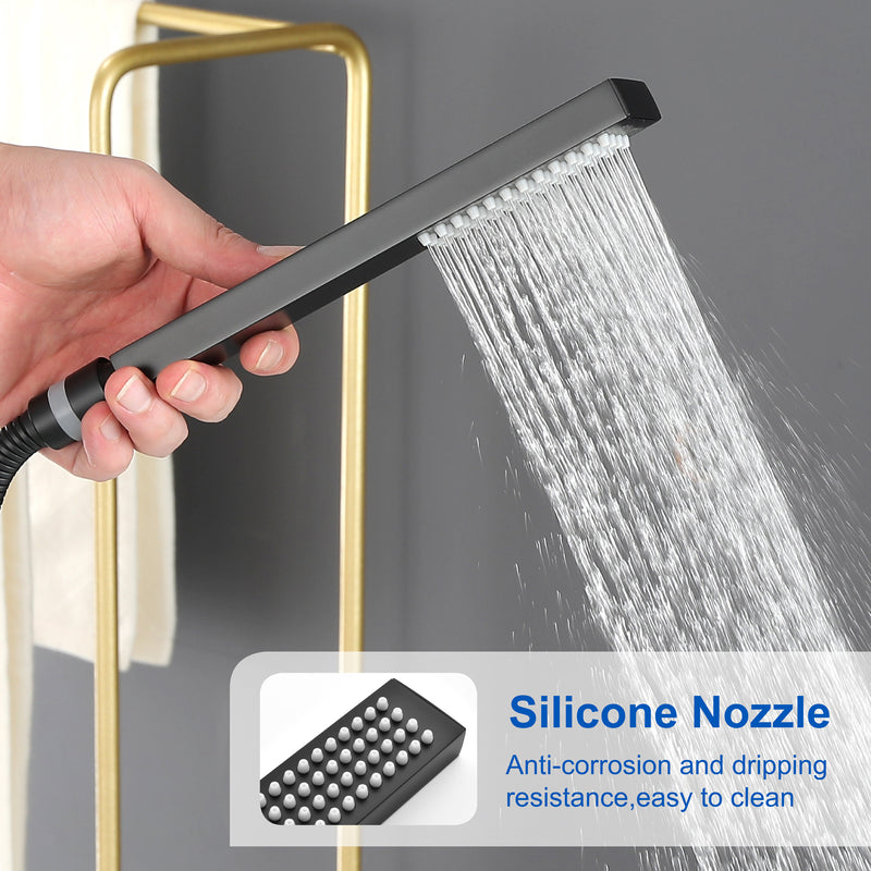 Luxury Freestanding Bathtub Faucet Single Handle Waterfall Tub Filler with Handheld Shower
