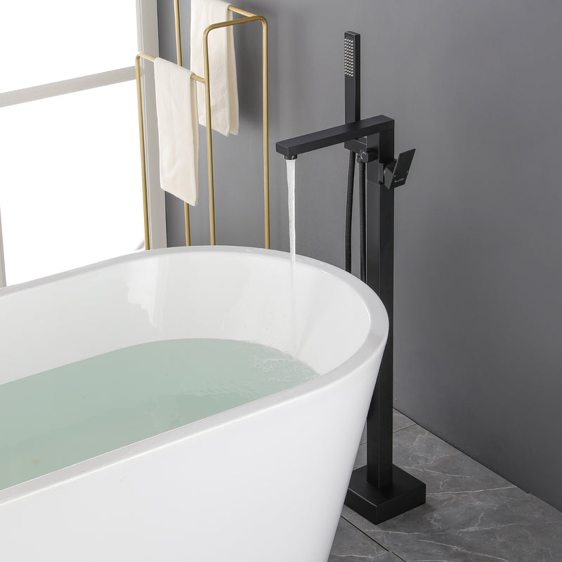 Luxury Freestanding Bathtub Faucet Single Handle Waterfall Tub Filler with Handheld Shower