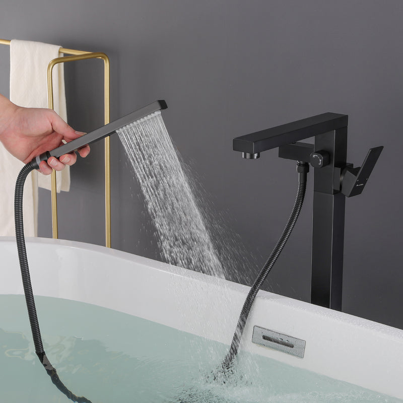 Luxury Freestanding Bathtub Faucet Single Handle Waterfall Tub Filler with Handheld Shower