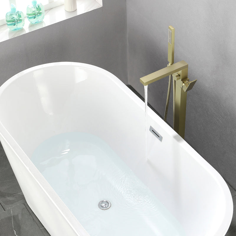 Luxury Freestanding Bathtub Faucet Single Handle Waterfall Tub Filler with Handheld Shower