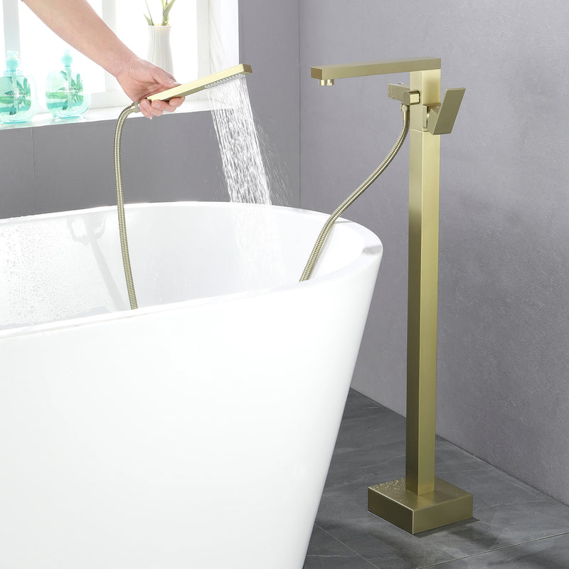 Luxury Freestanding Bathtub Faucet Single Handle Waterfall Tub Filler with Handheld Shower