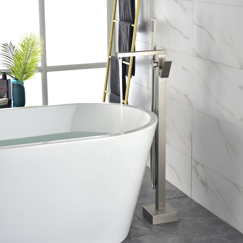 Luxury Freestanding Bathtub Faucet Single Handle Waterfall Tub Filler with Handheld Shower