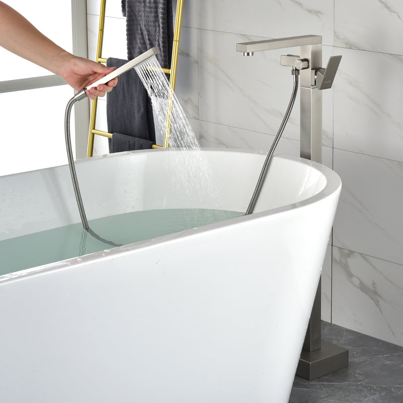 Luxury Freestanding Bathtub Faucet Single Handle Waterfall Tub Filler with Handheld Shower