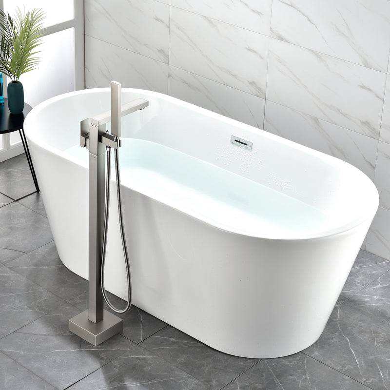 Luxury Freestanding Bathtub Faucet Single Handle Waterfall Tub Filler with Handheld Shower