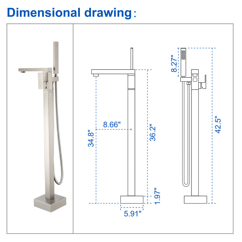 Luxury Freestanding Bathtub Faucet Single Handle Waterfall Tub Filler with Handheld Shower