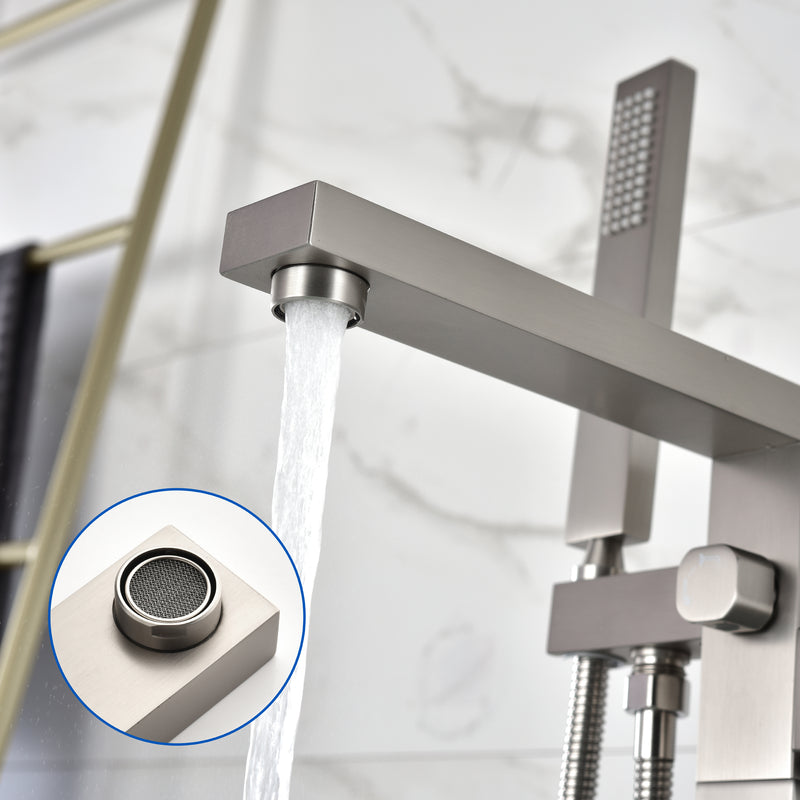 Luxury Freestanding Bathtub Faucet Single Handle Waterfall Tub Filler with Handheld Shower