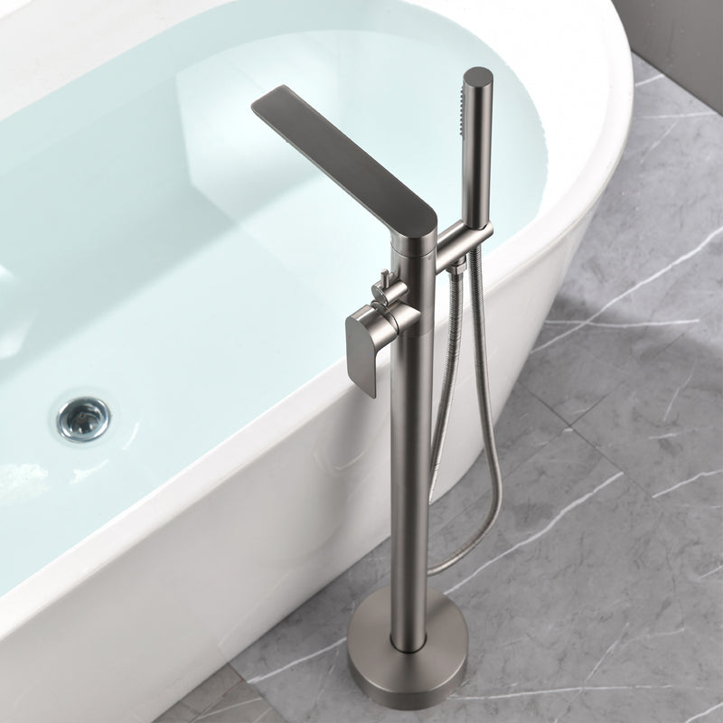 Freestanding Bathtub Faucet Tub Filler Black Floor Mount Brass Single Handle Bathroom Faucets with Hand Shower