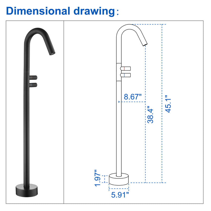 CUPC Freestanding Tub Filler Bathtub Faucet 360-Degree Rotating Floor Mounted Faucets in matte black, brushed nickel, brushed gold, brushed gun grey