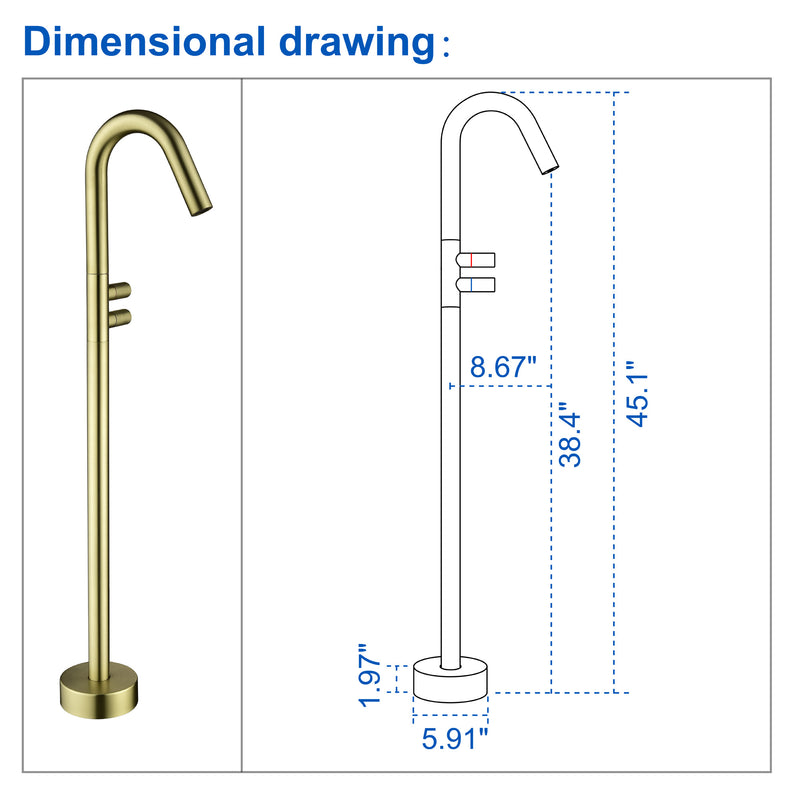 CUPC Freestanding Tub Filler Bathtub Faucet 360-Degree Rotating Floor Mounted Faucets in matte black, brushed nickel, brushed gold, brushed gun grey