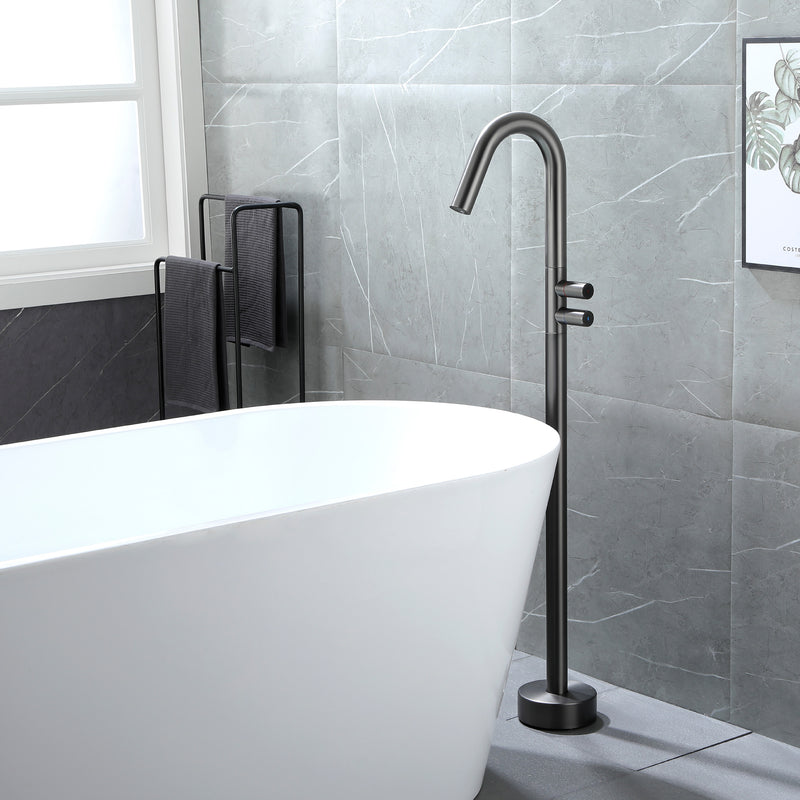 CUPC Freestanding Tub Filler Bathtub Faucet 360-Degree Rotating Floor Mounted Faucets in matte black, brushed nickel, brushed gold, brushed gun grey