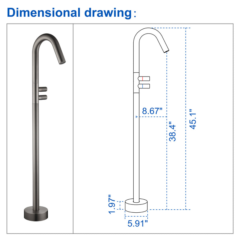 CUPC Freestanding Tub Filler Bathtub Faucet 360-Degree Rotating Floor Mounted Faucets in matte black, brushed nickel, brushed gold, brushed gun grey