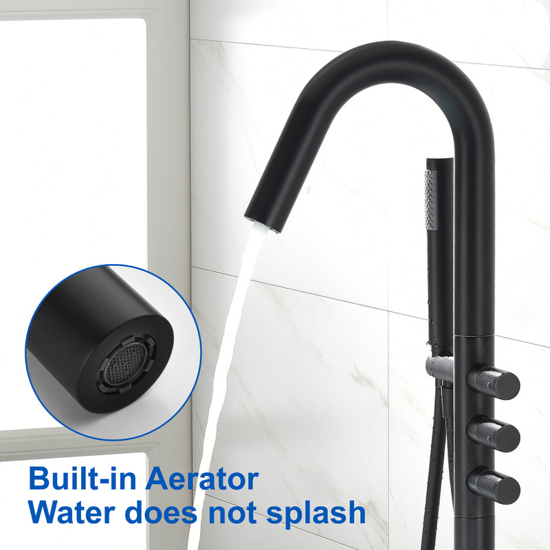CUPC Freestanding Bathtub Faucet 3 Knob Bathroom Brass Floor Mounted Tub Filler with Hand Shower