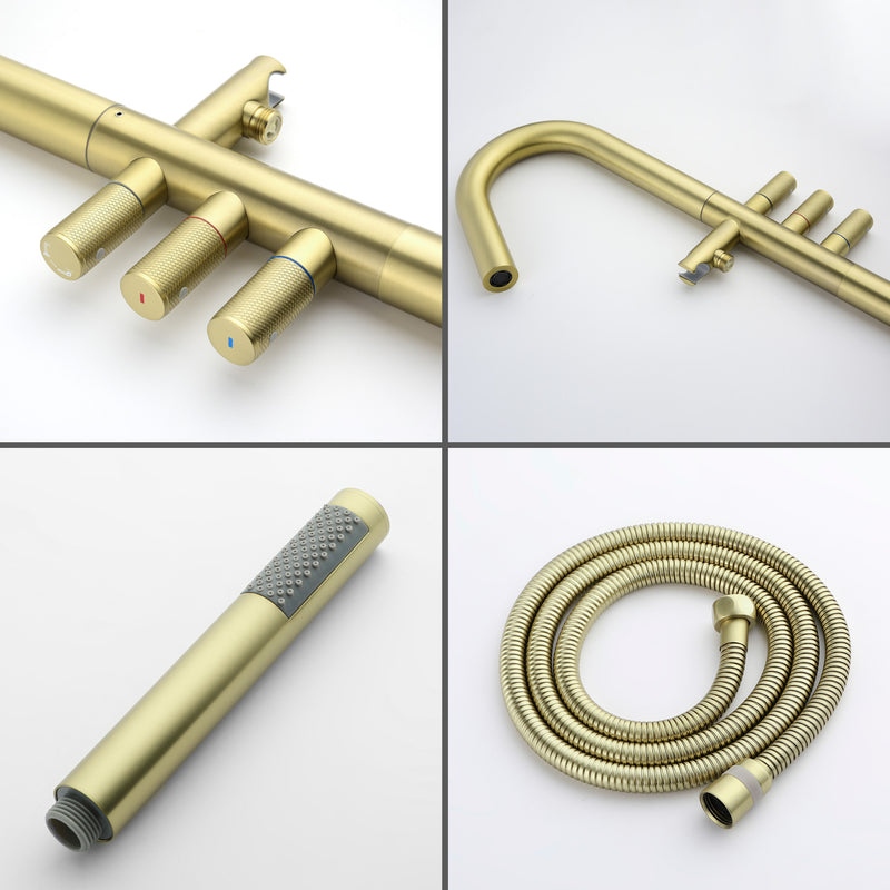 CUPC Freestanding Bathtub Faucet 3 Knob Bathroom Brass Floor Mounted Tub Filler with Hand Shower