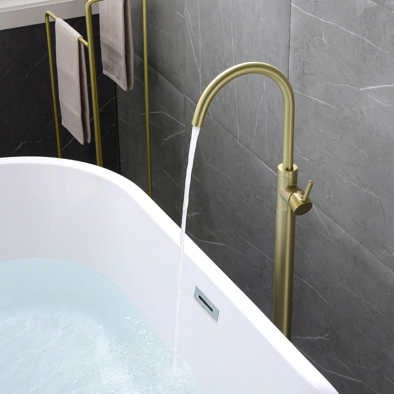 360° Rotation Freestanding Bathtub Faucet One Function Floor Mount Tub Filler in Brushed Gold, Matte Black, Brushed Nickel
