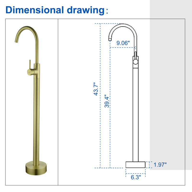 360° Rotation Freestanding Bathtub Faucet One Function Floor Mount Tub Filler in Brushed Gold, Matte Black, Brushed Nickel