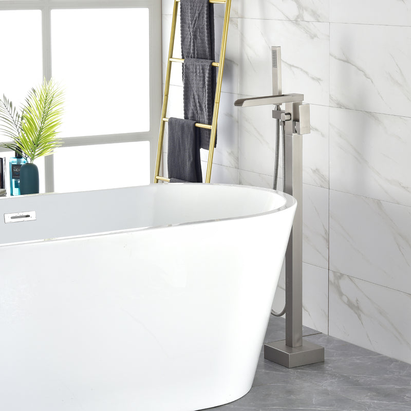 Freestanding Bathtub Faucet Single Handle Waterfall Tub Filler with Handheld Shower Brushed Gold