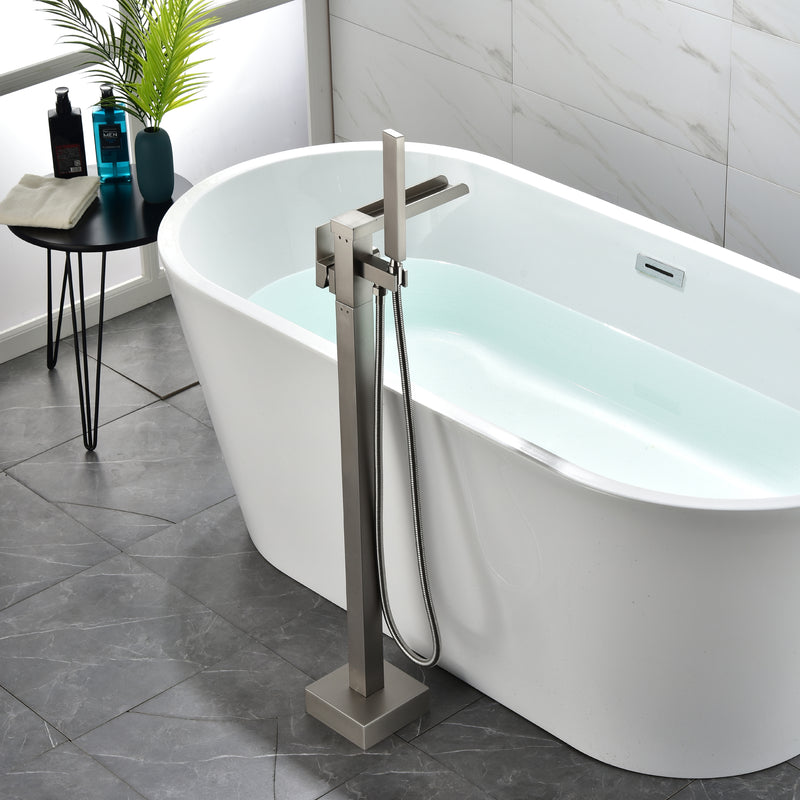 Freestanding Bathtub Faucet Single Handle Waterfall Tub Filler with Handheld Shower Brushed Gold