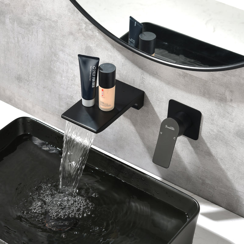 SHAMANDA Wall Mounted Bathroom Sink Faucet with Single Handle Lavatory Faucet Solid Brass Basin Mixer Tap