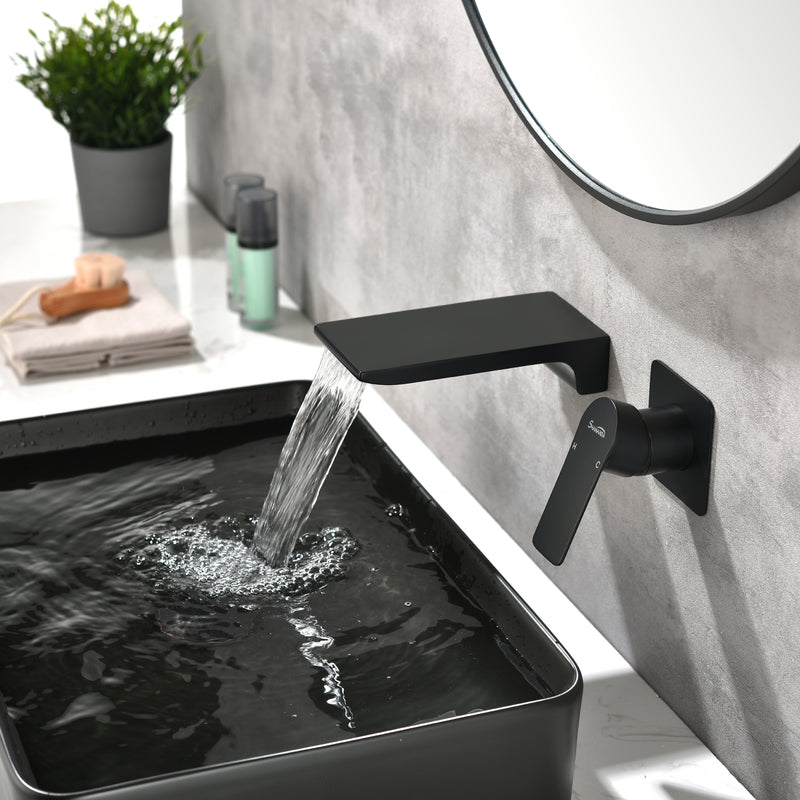 SHAMANDA Wall Mounted Bathroom Sink Faucet with Single Handle Lavatory Faucet Solid Brass Basin Mixer Tap