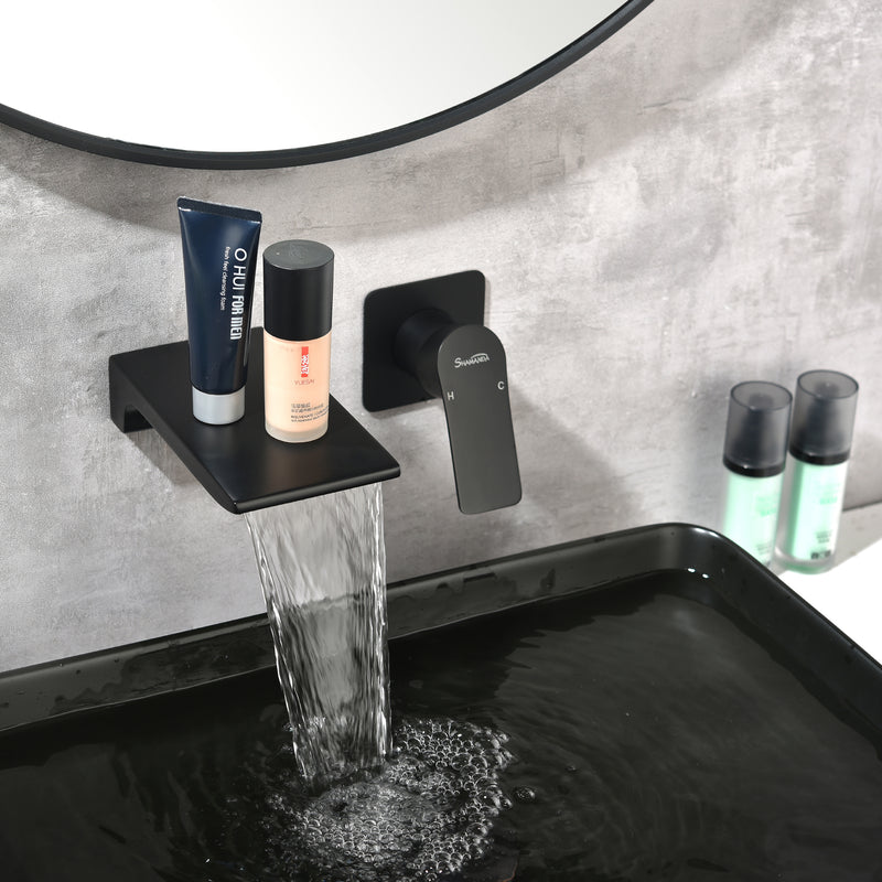 SHAMANDA Wall Mounted Bathroom Sink Faucet with Single Handle Lavatory Faucet Solid Brass Basin Mixer Tap
