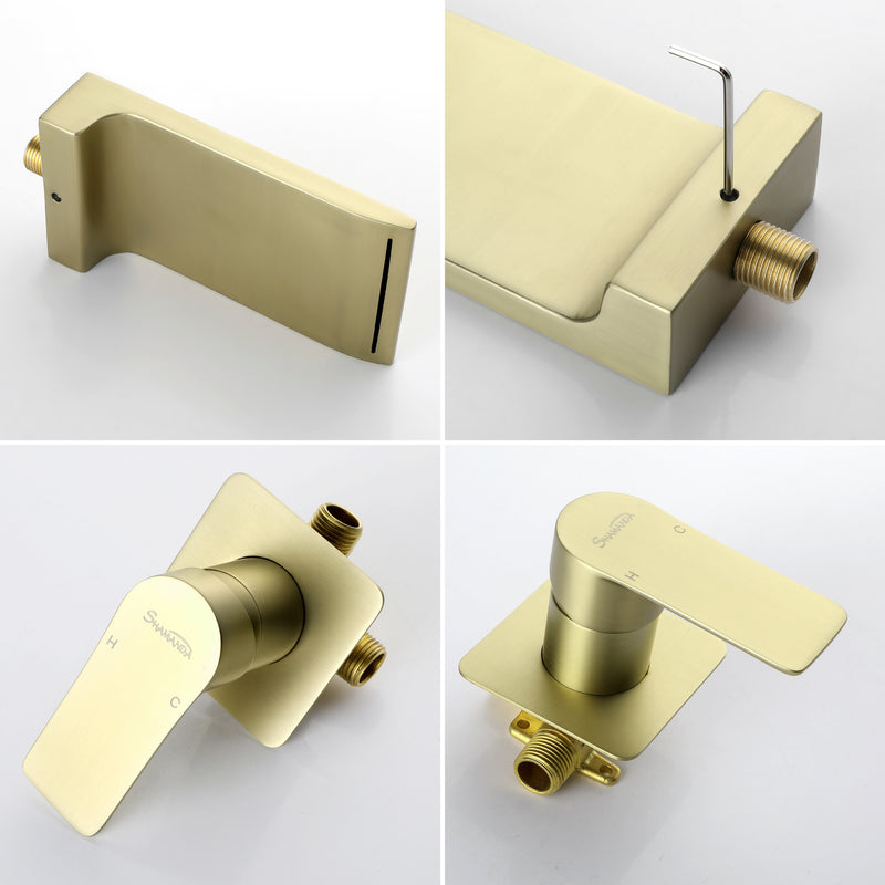SHAMANDA Wall Mounted Bathroom Sink Faucet with Single Handle Lavatory Faucet Solid Brass Basin Mixer Tap