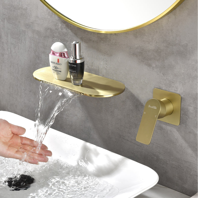 Waterfall Bathroom Sink Faucet 1- Handle Wall Mount Lavatory Faucet Mixer Tap Solid Brass