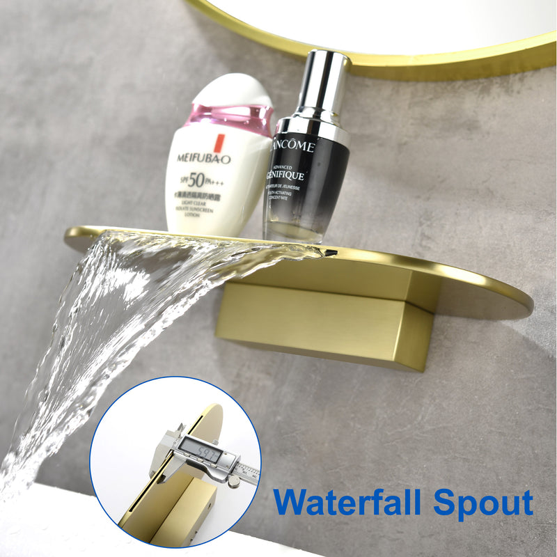 Waterfall Bathroom Sink Faucet 1- Handle Wall Mount Lavatory Faucet Mixer Tap Solid Brass