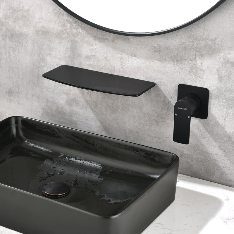 Waterfall faucet for bathtubs and washbasins ‎One Handle Hot Cold Water Mixer 2 Holes Wall Mount Vanity Faucet