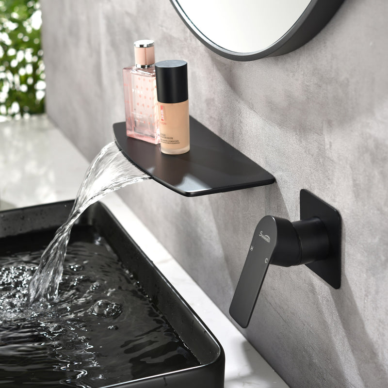 Waterfall faucet for bathtubs and washbasins ‎One Handle Hot Cold Water Mixer 2 Holes Wall Mount Vanity Faucet