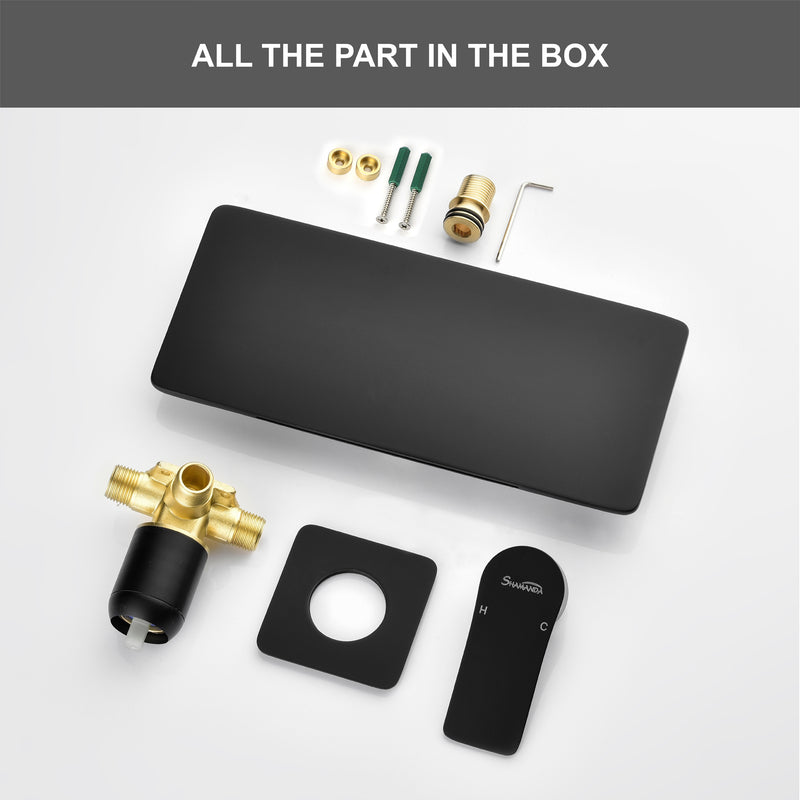 Waterfall Bathroom Faucet， Mounted Bathroom Sink Faucet for Bathroom Rough-in Valve Body and Trim Included