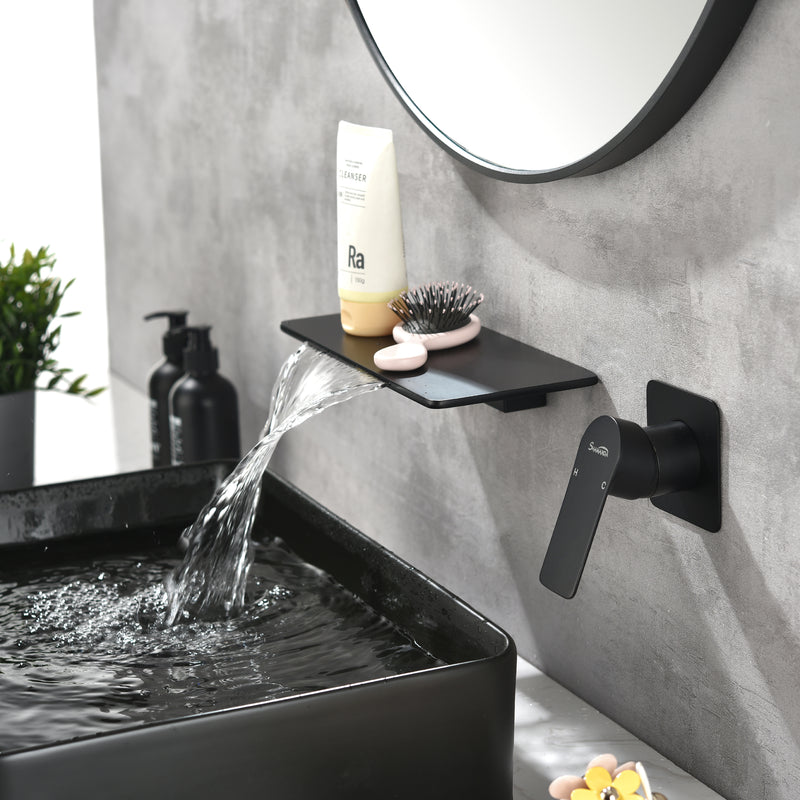 Waterfall Bathroom Faucet， Mounted Bathroom Sink Faucet for Bathroom Rough-in Valve Body and Trim Included