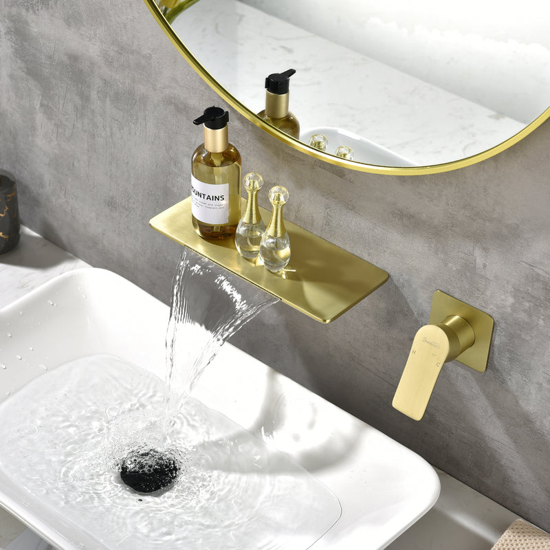 Waterfall Bathroom Faucet， Mounted Bathroom Sink Faucet for Bathroom Rough-in Valve Body and Trim Included