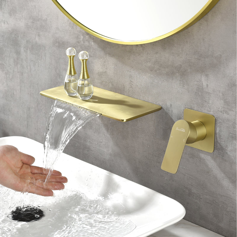 Waterfall Bathroom Faucet， Mounted Bathroom Sink Faucet for Bathroom Rough-in Valve Body and Trim Included