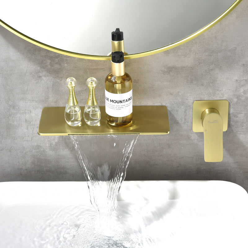 Waterfall Bathroom Faucet， Mounted Bathroom Sink Faucet for Bathroom Rough-in Valve Body and Trim Included