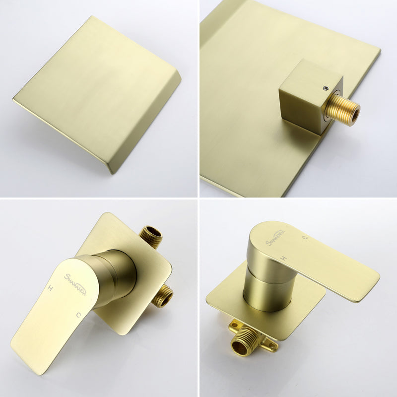Wall Mount Bathtub Faucet, Waterfall Roman Tub Filler Faucet Single Handle Bathroom Faucet