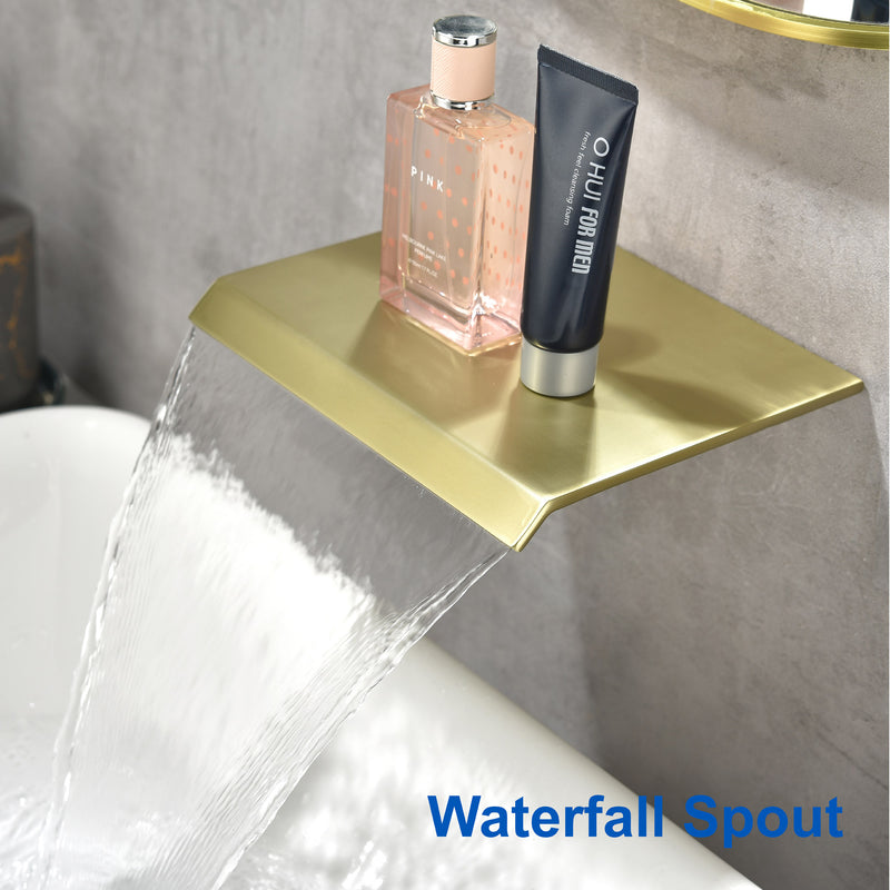 Wall Mount Bathtub Faucet, Waterfall Roman Tub Filler Faucet Single Handle Bathroom Faucet