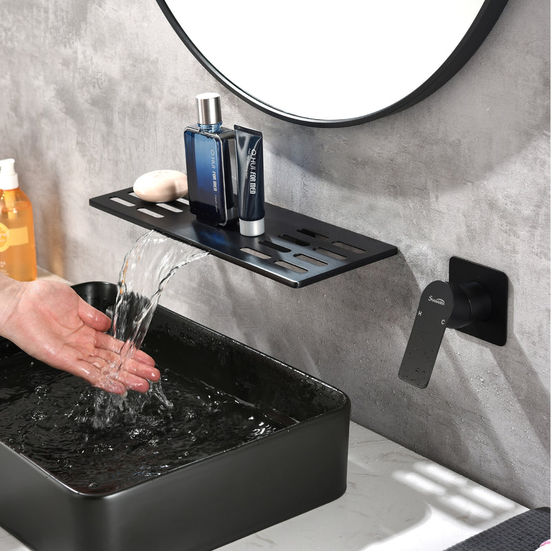 Wall Mount Bathtub Faucet, Waterfall Roman Tub Filler Faucet Single Handle 2 Holes Bathroom Faucet