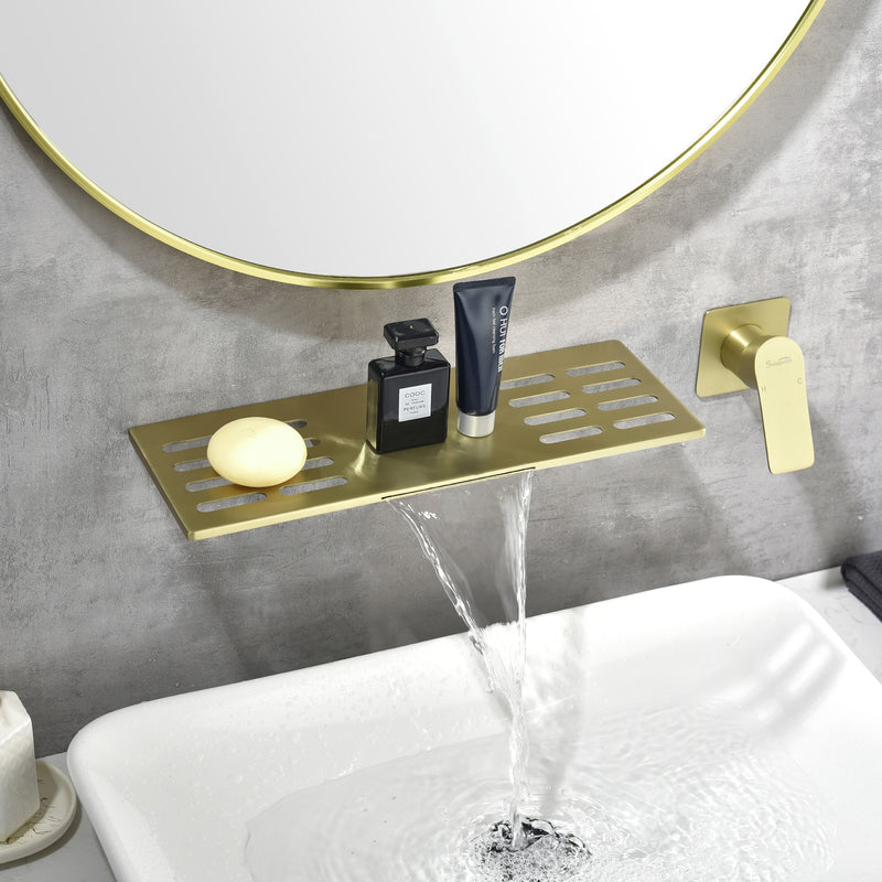 Wall Mount Bathtub Faucet, Waterfall Roman Tub Filler Faucet Single Handle 2 Holes Bathroom Faucet