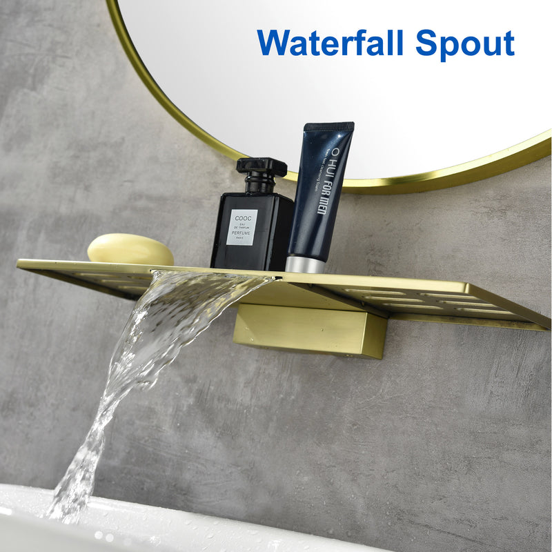 Wall Mount Bathtub Faucet, Waterfall Roman Tub Filler Faucet Single Handle 2 Holes Bathroom Faucet