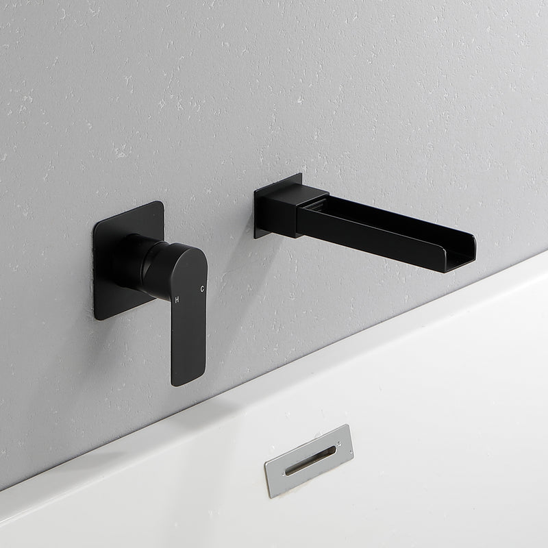 Wall Mount Tub Filler Waterfall Bathtub Faucet High Flow Bath Filler Faucet with Extra Long Spout Bathroom Faucets with Rough-in Valve Trim kit