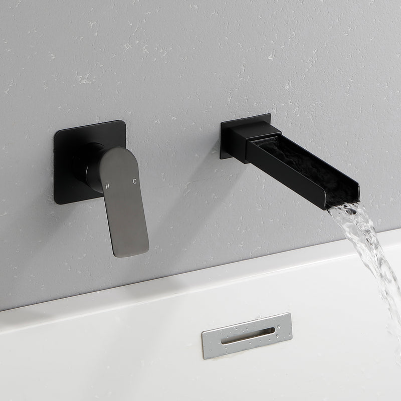 Wall Mount Tub Filler Waterfall Bathtub Faucet High Flow Bath Filler Faucet with Extra Long Spout Bathroom Faucets with Rough-in Valve Trim kit