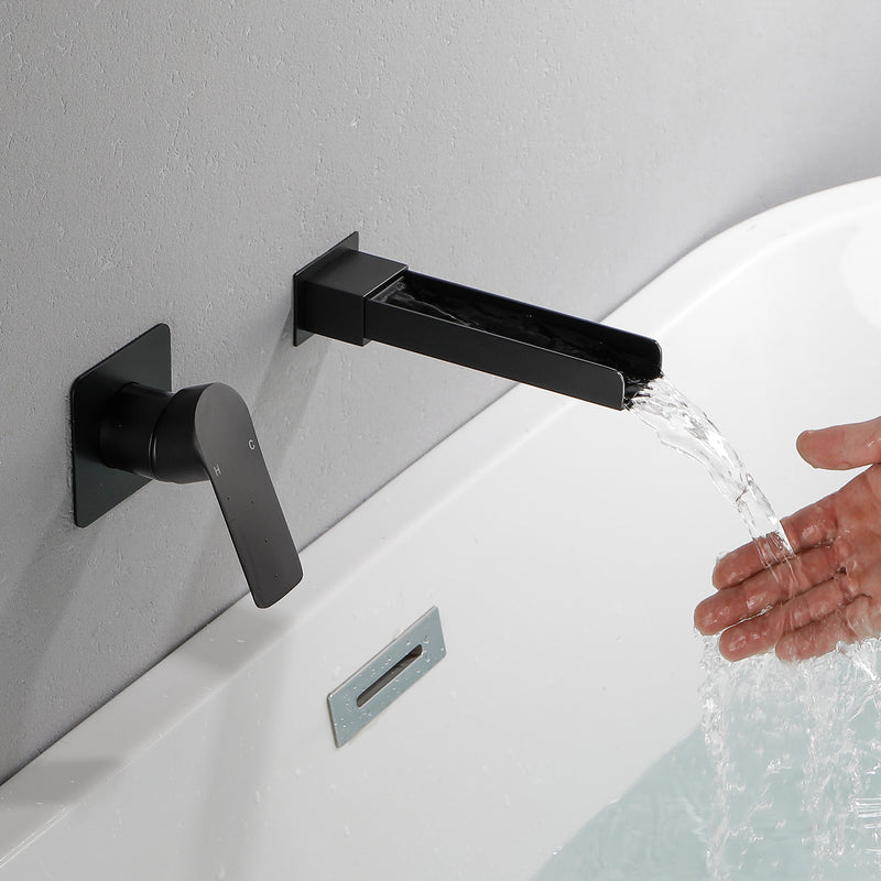 Wall Mount Tub Filler Waterfall Bathtub Faucet High Flow Bath Filler Faucet with Extra Long Spout Bathroom Faucets with Rough-in Valve Trim kit