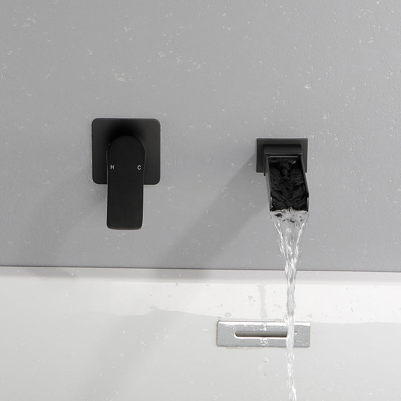 Wall Mount Tub Filler Waterfall Bathtub Faucet High Flow Bath Filler Faucet with Extra Long Spout Bathroom Faucets with Rough-in Valve Trim kit