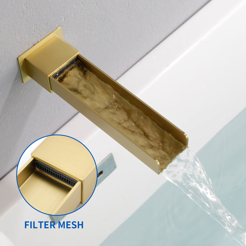 Wall Mount Tub Filler Waterfall Bathtub Faucet High Flow Bath Filler Faucet with Extra Long Spout Bathroom Faucets with Rough-in Valve Trim kit
